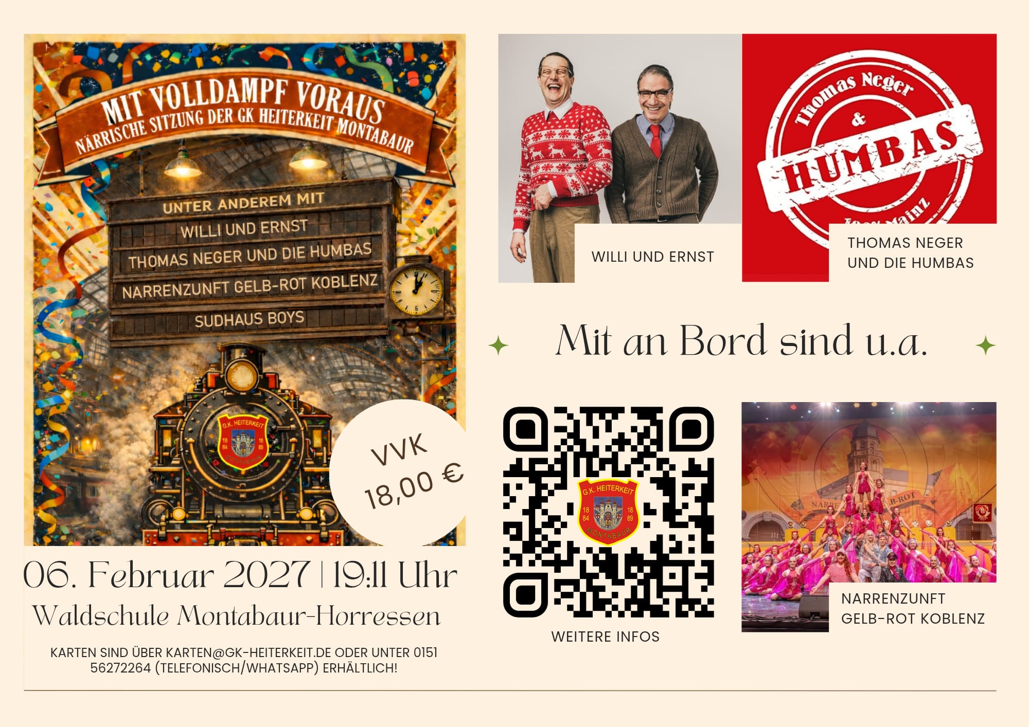 Plakat der närrischen Sitzung Mit Volldampf voraus 2027